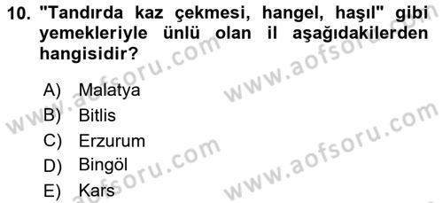 Yöresel Mutfaklar Dersi 2020 - 2021 Yılı Yaz Okulu Sınav Soruları 10. Soru