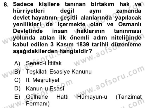 İnsan Hakları Ve Kamu Özgürlükleri Dersi 2025 - 2026 Yılı (Vize) Ara Sınav Soruları 8. Soru