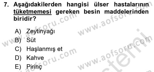 Beslenmenin Temel İlkeleri Dersi 2023 - 2024 Yılı Yaz Okulu Sınav Soruları 7. Soru