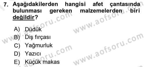 Afet Yönetimi 1 Dersi 2018 - 2019 Yılı (Final) Dönem Sonu Sınav Soruları 7. Soru