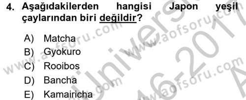 İçecek Bilgisi Dersi 2016 - 2017 Yılı (Vize) Ara Sınav Soruları 4. Soru
