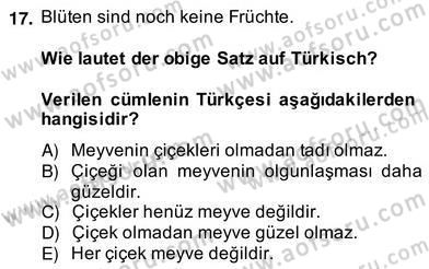 Turizm İçin Almanca 2 Dersi 2013 - 2014 Yılı (Vize) Ara Sınav Soruları 17. Soru