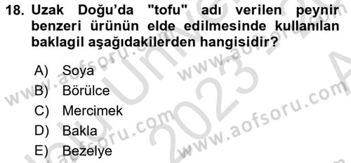 Gıda Coğrafyası Dersi 2023 - 2024 Yılı (Vize) Ara Sınav Soruları 18. Soru