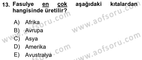 Gıda Coğrafyası Dersi 2024 - 2025 Yılı (Vize) Ara Sınav Soruları 13. Soru