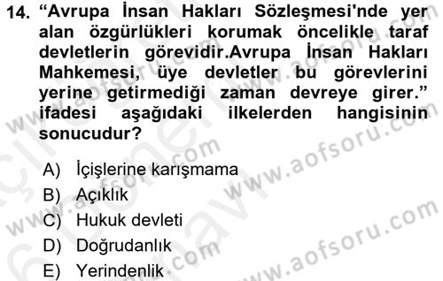 İnsan Hakları Ve Kamu Özgürlükleri Dersi 2015 - 2016 Yılı Tek Ders Sınav Soruları 14. Soru