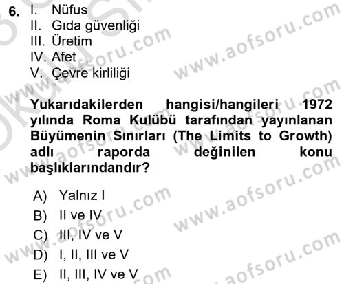 Sürdürülebilir Kentsel Dayanıklılık Dersi 2022 - 2023 Yılı Yaz Okulu Sınav Soruları 6. Soru