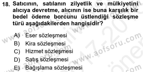 Hukuk Dili Ve Adli Yazışmalar Dersi 2017 - 2018 Yılı (Final) Dönem Sonu Sınav Soruları 18. Soru