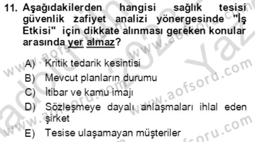 Afet Yönetiminde Sağlık Hizmetleri Dersi 2023 - 2024 Yılı Yaz Okulu Sınav Soruları 11. Soru