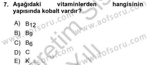 Beslenmenin Temel İlkeleri Dersi 2018 - 2019 Yılı Yaz Okulu Sınav Soruları 7. Soru