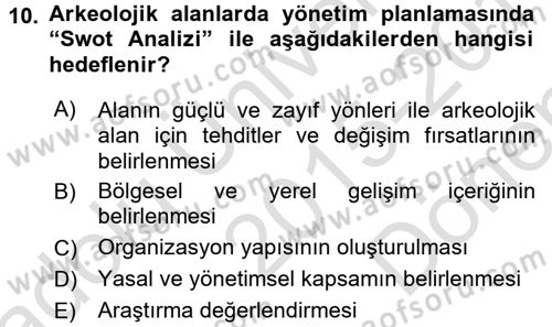 Arkeolojik Alan Yönetimi Dersi 2015 - 2016 Yılı (Final) Dönem Sonu Sınav Soruları 10. Soru