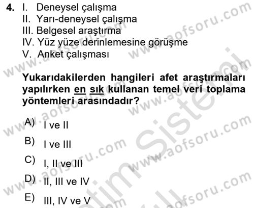 Afet Psikolojisi ve Sosyolojisi Dersi 2023 - 2024 Yılı Yaz Okulu Sınav Soruları 4. Soru