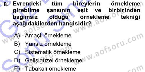 Sosyal Bilimlerde Araştırma Yöntemleri Dersi 2015 - 2016 Yılı (Final) Dönem Sonu Sınav Soruları 8. Soru