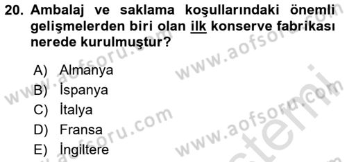 Gastronomi Tarihi Dersi 2020 - 2021 Yılı Yaz Okulu Sınav Soruları 20. Soru