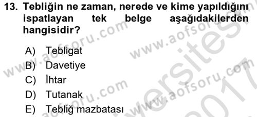 Hukuk Dili Ve Adli Yazışmalar Dersi 2016 - 2017 Yılı (Final) Dönem Sonu Sınav Soruları 13. Soru
