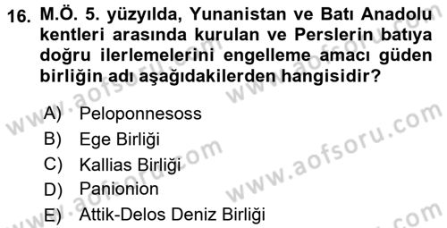 Anadolu Arkeolojisi Dersi 2015 - 2016 Yılı Tek Ders Sınav Soruları 16. Soru