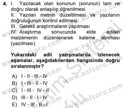 Hukuk Dili Ve Adli Yazışmalar Dersi 2021 - 2022 Yılı Yaz Okulu Sınav Soruları 4. Soru
