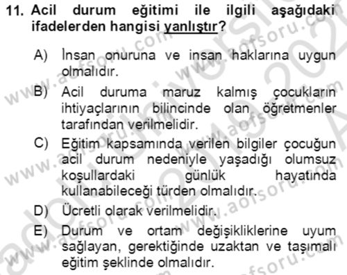Göç Ve Göçmen Sorunları Dersi 2019 - 2020 Yılı (Vize) Ara Sınav Soruları 11. Soru
