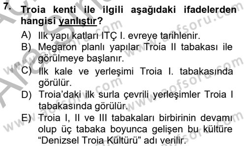 Anadolu Arkeolojisi Dersi 2012 - 2013 Yılı (Vize) Ara Sınav Soruları 7. Soru