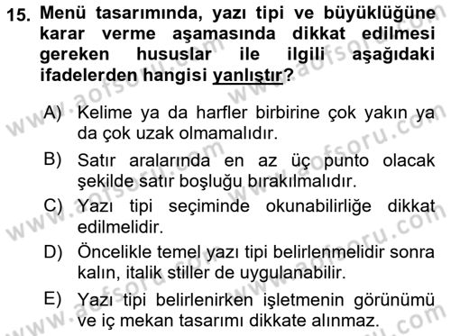 Menü Yönetimi Dersi 2018 - 2019 Yılı (Vize) Ara Sınav Soruları 15. Soru