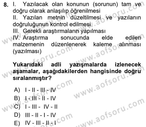 Hukuk Dili Ve Adli Yazışmalar Dersi 2021 - 2022 Yılı (Vize) Ara Sınav Soruları 8. Soru