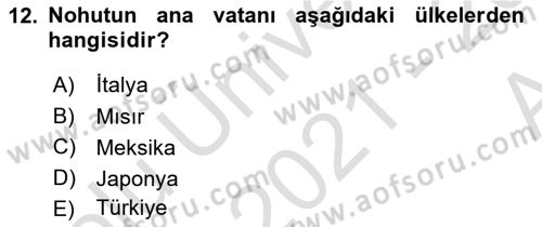 Gıda Coğrafyası Dersi 2021 - 2022 Yılı (Vize) Ara Sınav Soruları 12. Soru