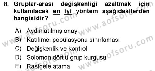 Uluslararası İlişkilerde Araştırma Yöntemleri Dersi 2016 - 2017 Yılı (Vize) Ara Sınav Soruları 8. Soru