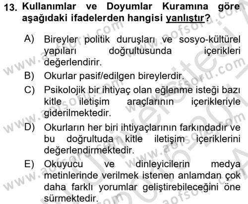Gastronomi Ve Medya Dersi 2016 - 2017 Yılı (Vize) Ara Sınav Soruları 13. Soru