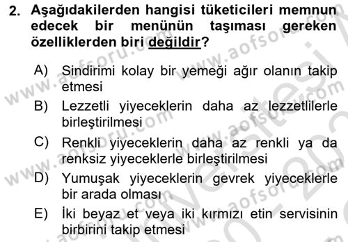 Menü Yönetimi Dersi 2020 - 2021 Yılı Yaz Okulu Sınav Soruları 2. Soru