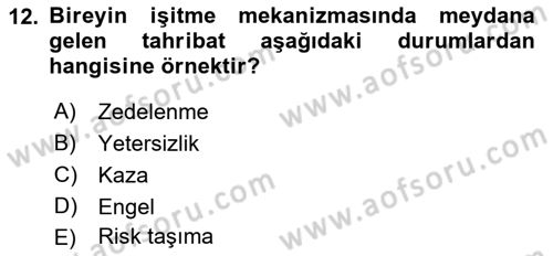 Özel Gereksinimli Bireyler İçin Afet ve Acil Durum Yönetimi Dersi 2022 - 2023 Yılı Yaz Okulu Sınav Soruları 12. Soru