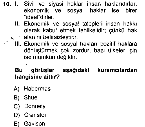 ULI303U İnsan Hakları ve Demokratikleşme Süreci çıkmış sınav sorusu 2