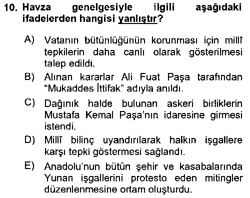 TAR418U Milli Mücadele Tarihi çıkmış sınav sorusu 2