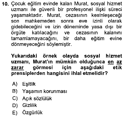 SHZ310U Sosyal Hizmet Etiği çıkmış sınav sorusu 2