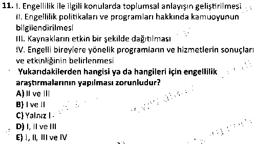 SOH3005 Engellilik ve Sosyal Hizmet çıkmış sınav sorusu 3