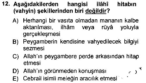 İslam İnanç Esasları çıkmış sınav sorusu 3
