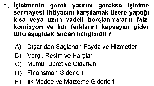 SAK212U Sağlık İşletmelerinde Maliyet Yönetim çıkmış sınav sorusu 1