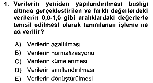 YBS404U Veri Madenciliği çıkmış sınav sorusu 1
