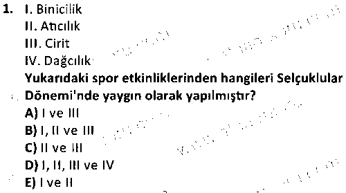 TAR2005 Selçuklu Tarihi ve Kurumları çıkmış sınav sorusu 1