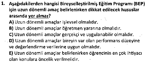 CGE2005 Özel Eğitimde Program Geliştirme çıkmış sınav sorusu 1