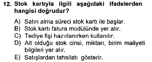MUH102U Ön Muhasebe Yazılımları Ve Kullanımı çıkmış sınav sorusu 2