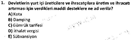 DT2012 Uluslararası İktisat çıkmış sınav sorusu 1
