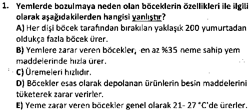 LAB2005 Yem Bilgisi ve Hayvan Besleme çıkmış sınav sorusu 1