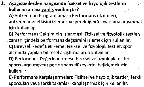 SPB4007 Sporda Fizyolojik Testler çıkmış sınav sorusu 1