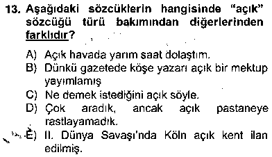 TDE102U Türkçe Biçim Bilgisi çıkmış sınav sorusu 3