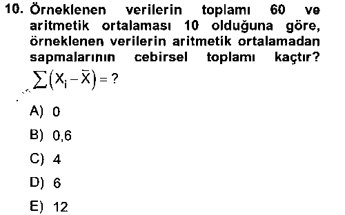 CBS105U Coğrafi Bilgi Sistemleri İçin Temel İstatistik çıkmış sınav sorusu 2