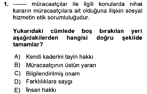 SHZ181U Sosyal Hizmet Mesleğine Giriş çıkmış sınav sorusu 1