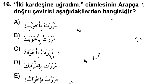 Arapça 2 çıkmış sınav sorusu 3