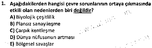 YER2004 Çevre Politikaları çıkmış sınav sorusu 1