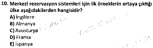 TOI2010 Seyahat Acentacılığı ve Tur Operatörlüğü çıkmış sınav sorusu 2