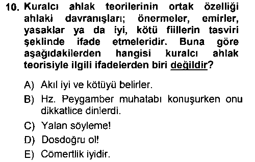 İslam Ahlak Esasları çıkmış sınav sorusu 2