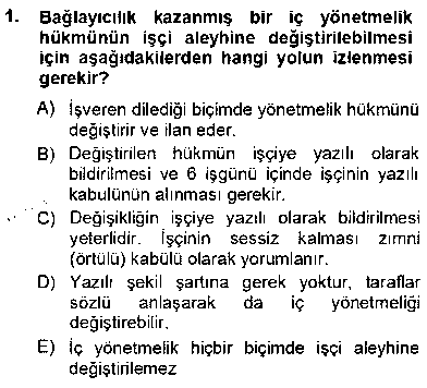 HUK301U Bireysel İş Hukuku çıkmış sınav sorusu 1